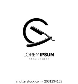 Letter C Straight Razor Logo Design Vector Icon Graphic Emblem Illustration Background Template