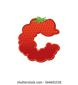 Letter C Strawberry font. Red Berry lettering alphabet. Fruits ABC