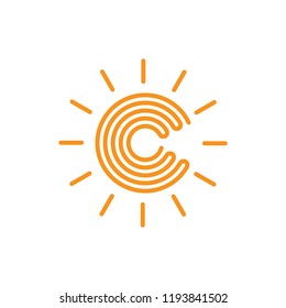 letter c stripes sun light design logo vector