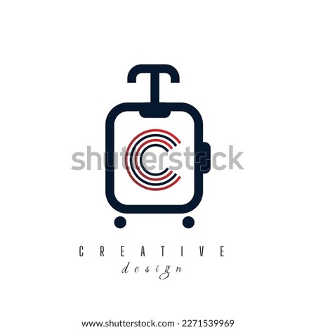 Letter C with Suitcase Bag and Air Plane for Travel and Trip Agent Business Logo Idea. Recreation, Voyage, Vacation, Transport Service Company Logo