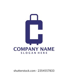 Buchstabe C mit Logo-Design-Vektorgrafik des Koffer. Initial C mit Design-Design-Design-Template-Konzept des Koffer-Logos