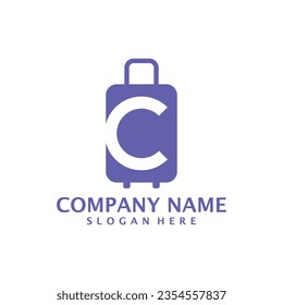 Buchstabe C mit Logo-Design-Vektorgrafik des Koffer. Initial C mit Design-Design-Design-Template-Konzept des Koffer-Logos