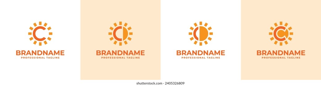Conjunto de logotipos de la letra C Sun, adecuado para empresas relacionadas con la energía solar con C inicial