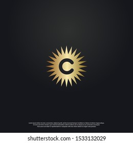 Letter C sun modern Logo icon monogram design. Vector graphic design template element. black background.