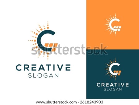 Letter C with sun and solar panels logo design for eco-friendly energy