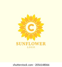 letter C sunflower warm and charming vector logo design