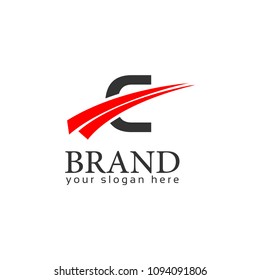Letter C with swoosh on white background. Logo Design Template. Flat design