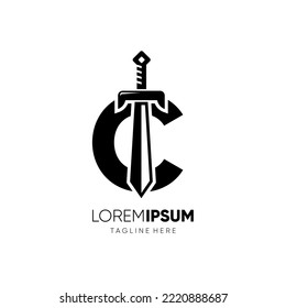 Letter C Sword Logo Design Vector Icon Graphic Emblem Illustration