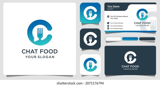 letter C with the symbol Food Talk or ordering food or chat bubbles with a fork with business business card .Logo vector illustration design template