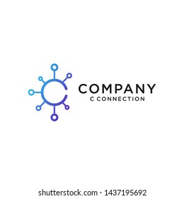 The letter C symbol with the technology and internet connection logo