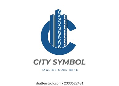 Letter C Symbol with Town Building for City Real Estate Apartment Icon Illustration Vector