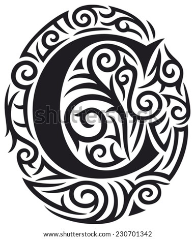 Letter C Tattoo Tribal Design Stock Vector (Royalty Free) 230701342