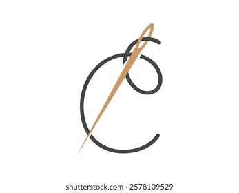 Letter C taylor with needle design vector illustration on transparent background