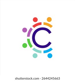 Letter C Teamwork Social Network Logo. Vector Graphic Illustration