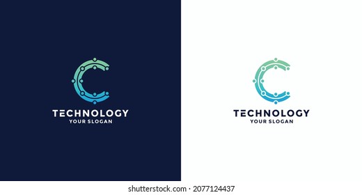 letter C tech dot connect logo design