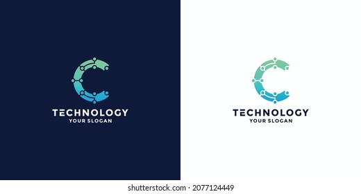 letter C tech gradient color logo design