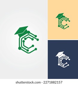 Letter C Tech Graduation Logo Design Vector