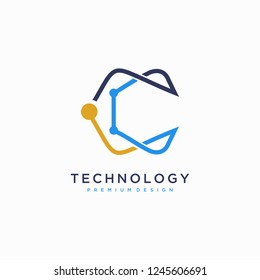 Letter C tech logo with circuit board lines style, Vector logo icon design set isolated on white. Abstract letter v collection.