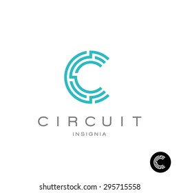 Letter C tech logo with circuit board lines style