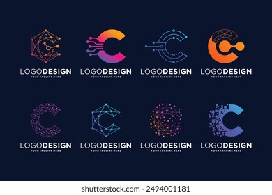 Letter C tech logo design. Digital, connection, and science logo concept