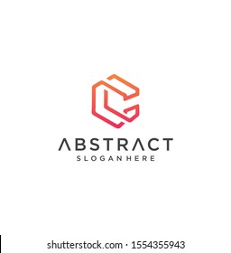 Letter C Tech Logo Line Art Monoline Design Vector Stock . Square Initial C logo Outline Design Template