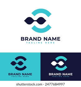letter C tech symbol icon flat logo stock vector design