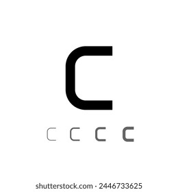 Letter C, technical digital alphabet font, including set from four of different thicknesses, vector illustration 10eps