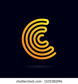 letter C technology, line art logo, icon and template