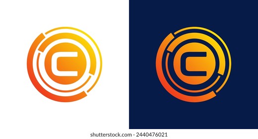 letter C technology logo, Abstract technology Circle Icon , logo design Media, data, digital connection vector Template