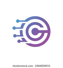 letter C technology logo with circle circuit line style for digital, data, connection