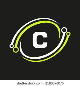 Letter C Technology Logo Combine with Technology Cable Vector Template