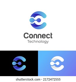 letter C technology logo symbol for connect system graphic design element vector template