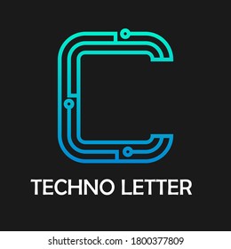 Letter c technology logo template. Technology abstarct dot and gradient blue color. suitable for industry, web, computer, network, app, mobile, medical media, electric, energy etc