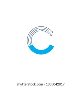 The letter C in technology style, consisting of combination high tech style symbol of it formed a letter "C”
