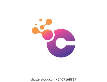 Carta C Modelo de diseño de logotipo para vectores vectoriales. Letra C molécula, logotipo del vector de tecnología científica y biológica.