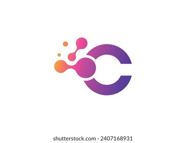 Letter C Technology vector monogram logo design template. Letter C molecule, Science and Bio technology Vector logo.