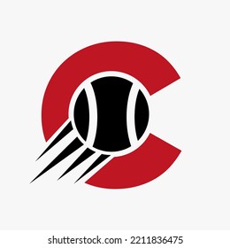 Letter C Tennis Logo Concept With Moving Tennis Ball Icon. Tennis Sports Logotype Symbol Vector Template
