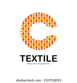 Letter C textile pattern and sewing logo vector design. Suitable for business, textile fabric, initial name, fashion, knitting, and poster