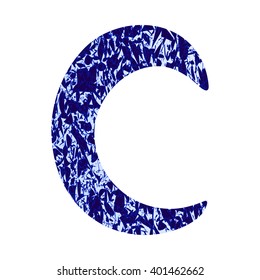 Letter C with  texture. Alphabet  letterhead. 
Curly alphabet letter in blue colour. Vector illustration with isolated  letter C. Letter C.