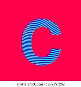 Letter C textured in curved lines, sports style, editable vector