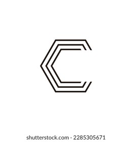 Letra C tres líneas, símbolo geométrico hexagonal simple vector de logotipo