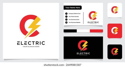 Letter C thunder logo vector design icon illustration with business card design