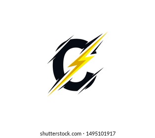 Letter C thunder power shape logo icon. Electrical Icon logo concept.