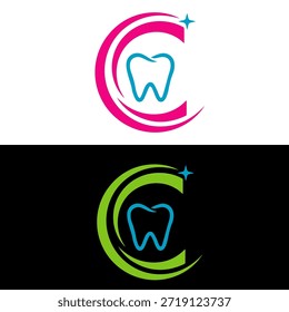 Letra C y logotipo dental Letra C logotipo dental con dientes.