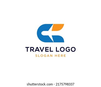 Letter C tour and travel logo with airplane vector image