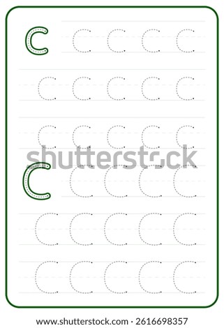 Letter C tracing. A worksheet for children's writing practice. Vector design.