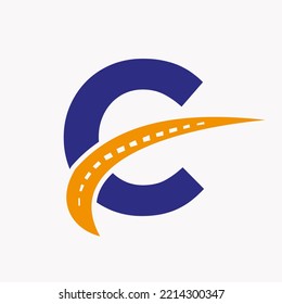 Logo De Transporte Carta C, Plantilla De Diseño De Signos De Transporte. Elemento de logotipo de la carretera de automoción