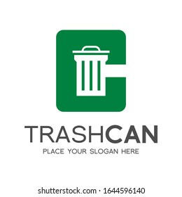 Letter C trash can vector logo template. This design use green color and nature theme. Suitable for recycle, reduce, font and text.