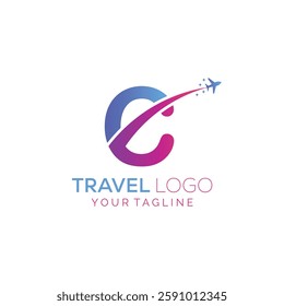 Letter C Travel Logo Design with plane. Icon of C for travel agency logo design.