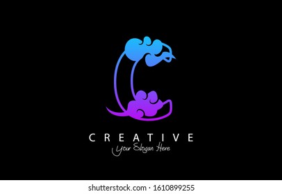 Letter C Trendy Design Logo Concept. Creative Icon Logo with Cloud Shape Vector Illustration.